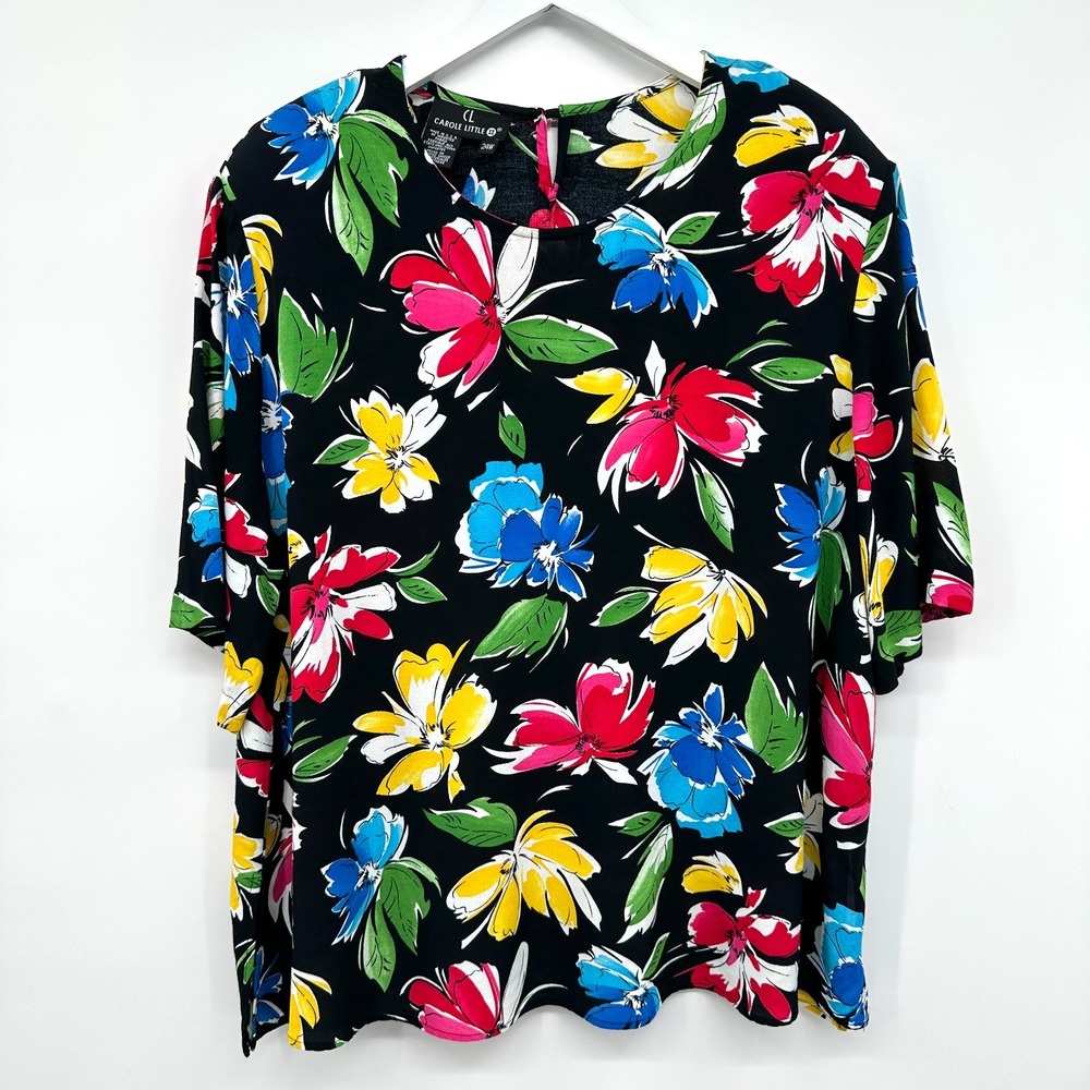 Vintage Carole Little Tunic Top Shirt Size 24W‎ Shoulder Pads Garden Party Artsy